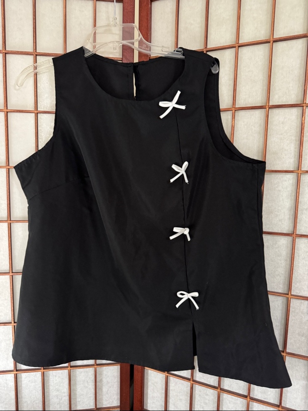 SHEIN Black Sleeveless Tank with White Bow Details PTP 23 Inches